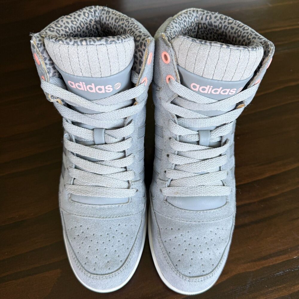 adidas NEO Super Women's Gray Suede High Top Wedge Leopard Sneakers Size 6.5 - Picture 3 of 10